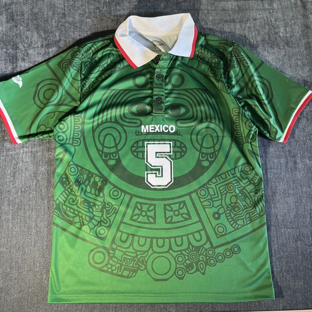 Streaker Sports Mexico #5 Polo Jersey Green Aztec Calendar Print XL